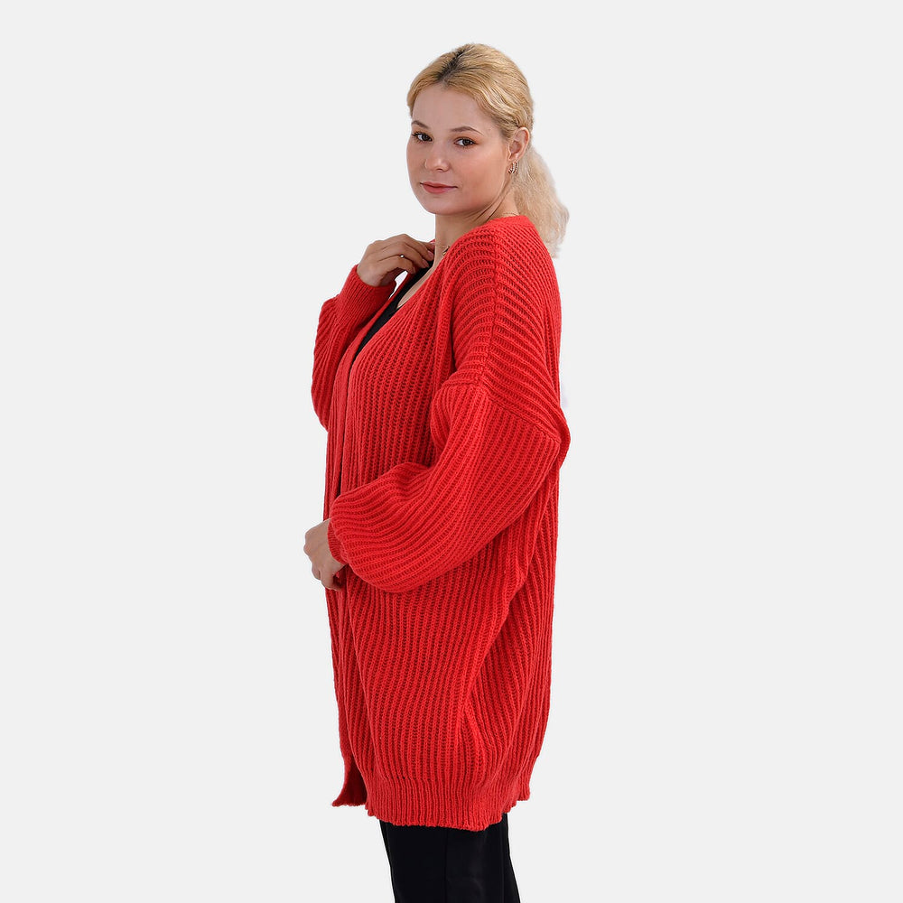Tamsy Soft Cardigan(- Red & Beige (Size 8 to 20)