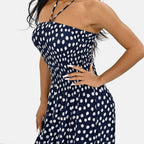 Tamsy Polka Dot Printed Smock Dress (One Size, 8-16) - Dark Blue - White