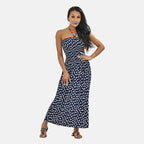 Tamsy Polka Dot Printed Smock Dress (One Size Curve, 18-24) - Dark Blue - White