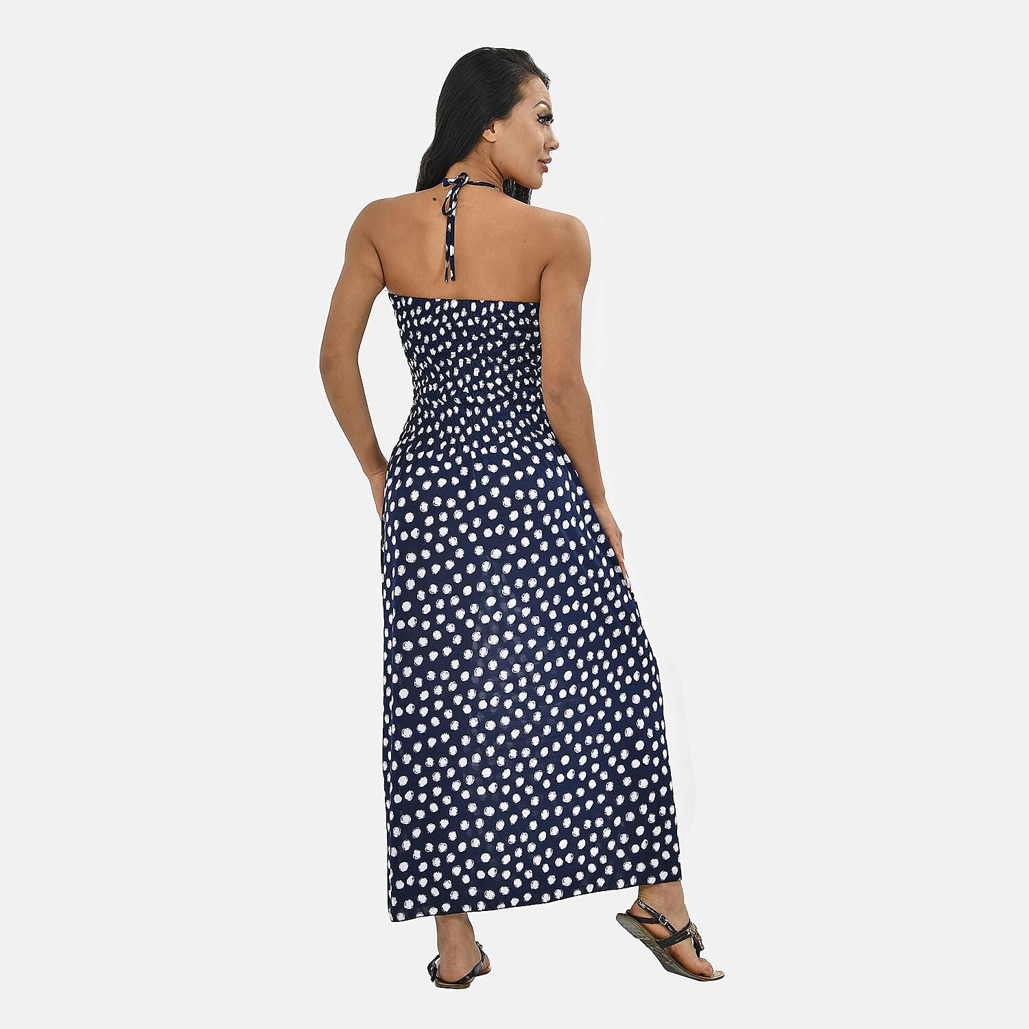Tamsy Polka Dot Printed Smock Dress (One Size Curve, 18-24) - Dark Blue - White
