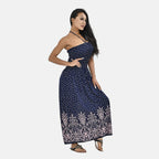 Tamsy Floral Printed Smock Dress (One Size Curve,18-24) - Navy Blue - Pink