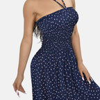 Tamsy Floral Printed Smock Dress (One Size Curve,18-24) - Navy Blue - Pink