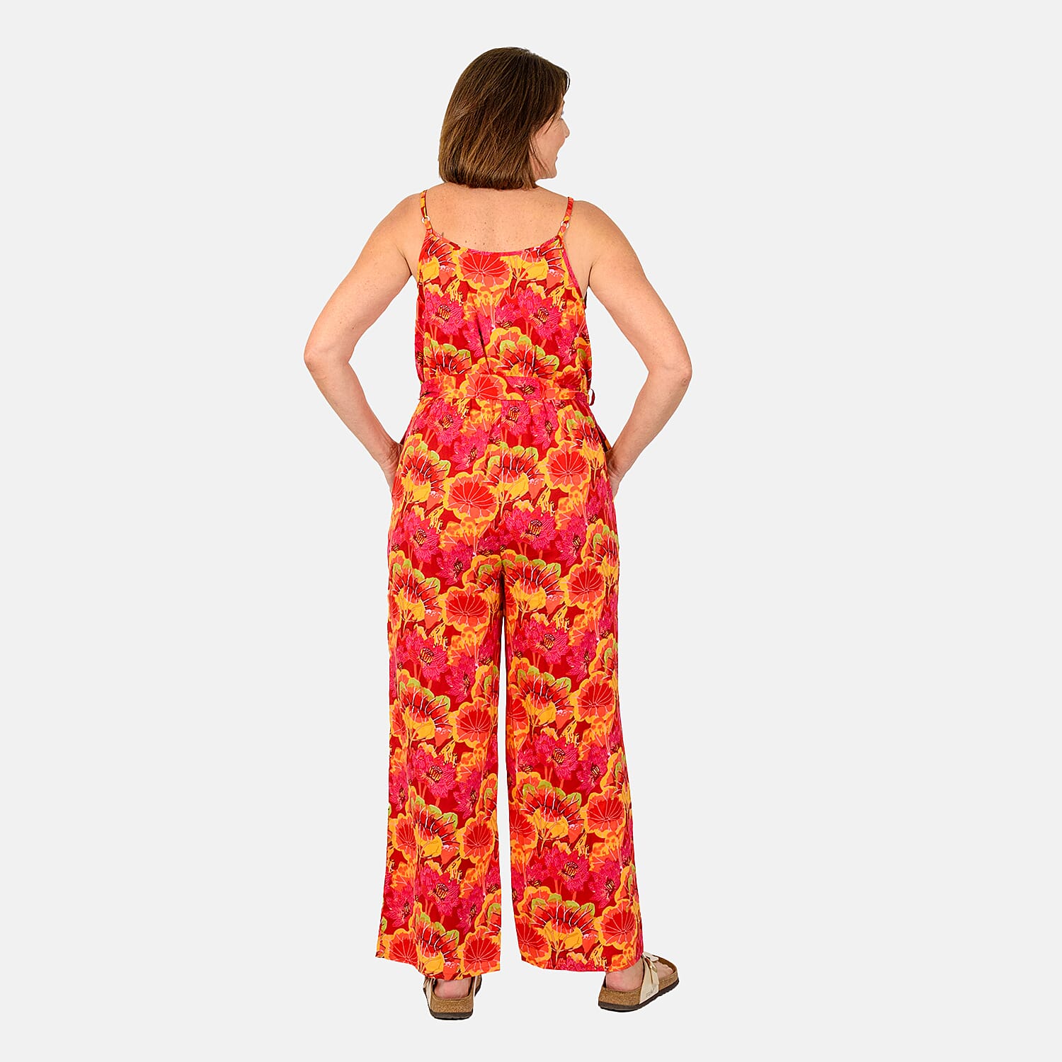 Tamsy Printed Jumpsuit (Size S) - Orange