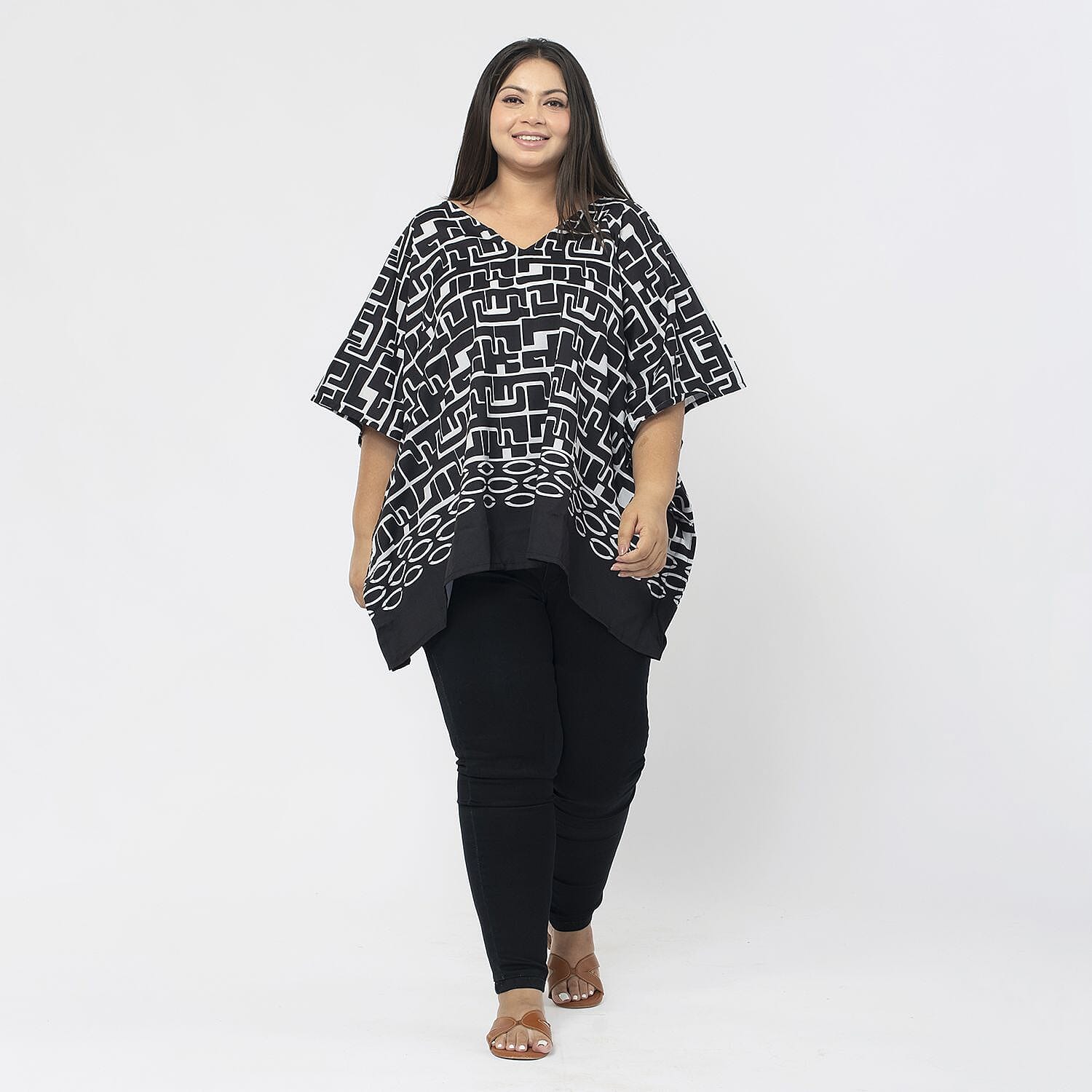 Tamsy Printed Top (Size L) - Black - White