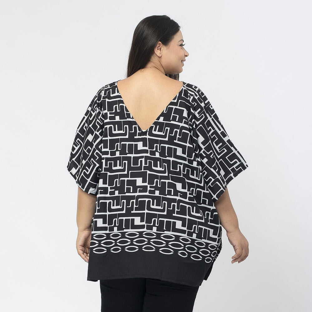 Tamsy Printed Top (Size L) - Black - White