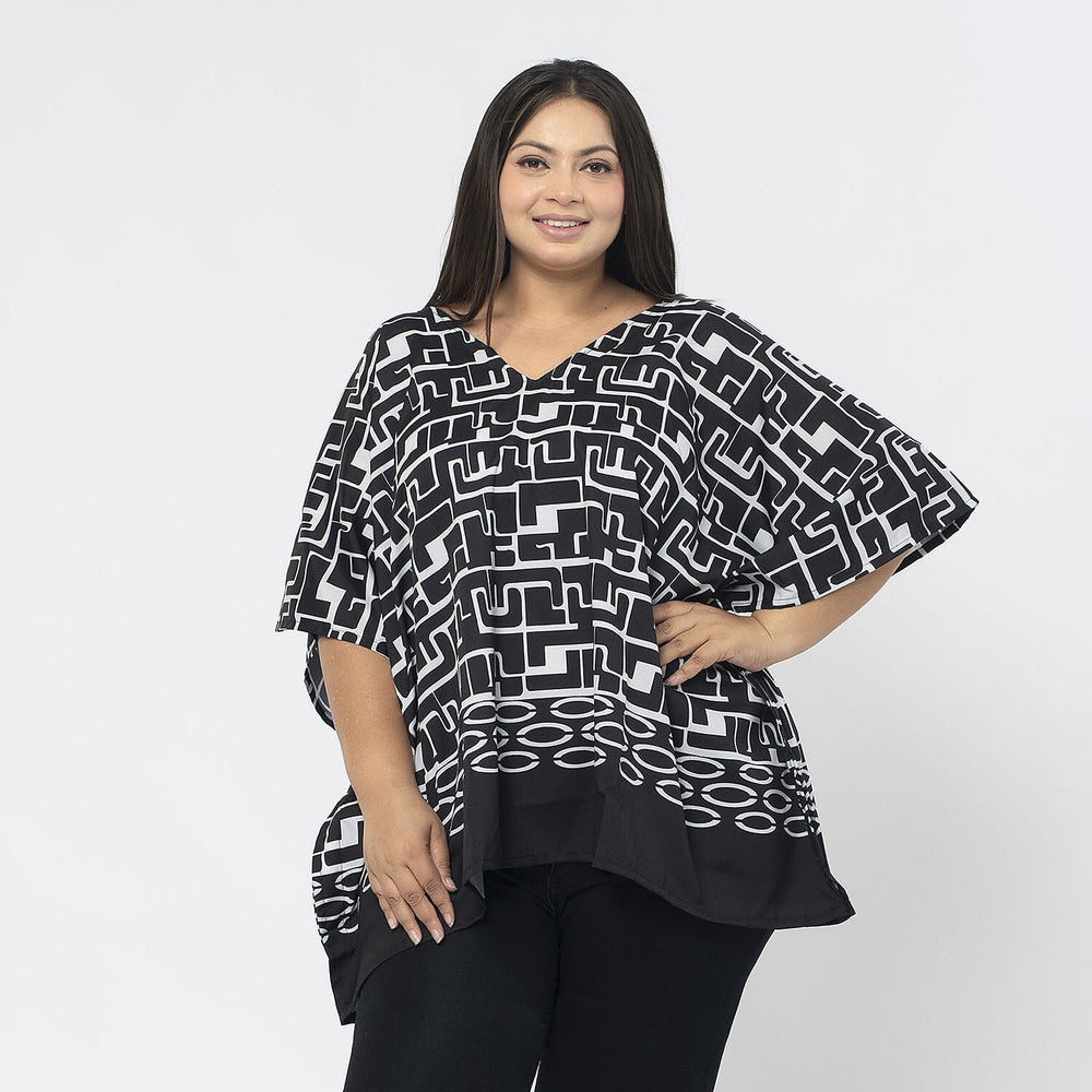 Tamsy Printed Top (Size L) - Black - White