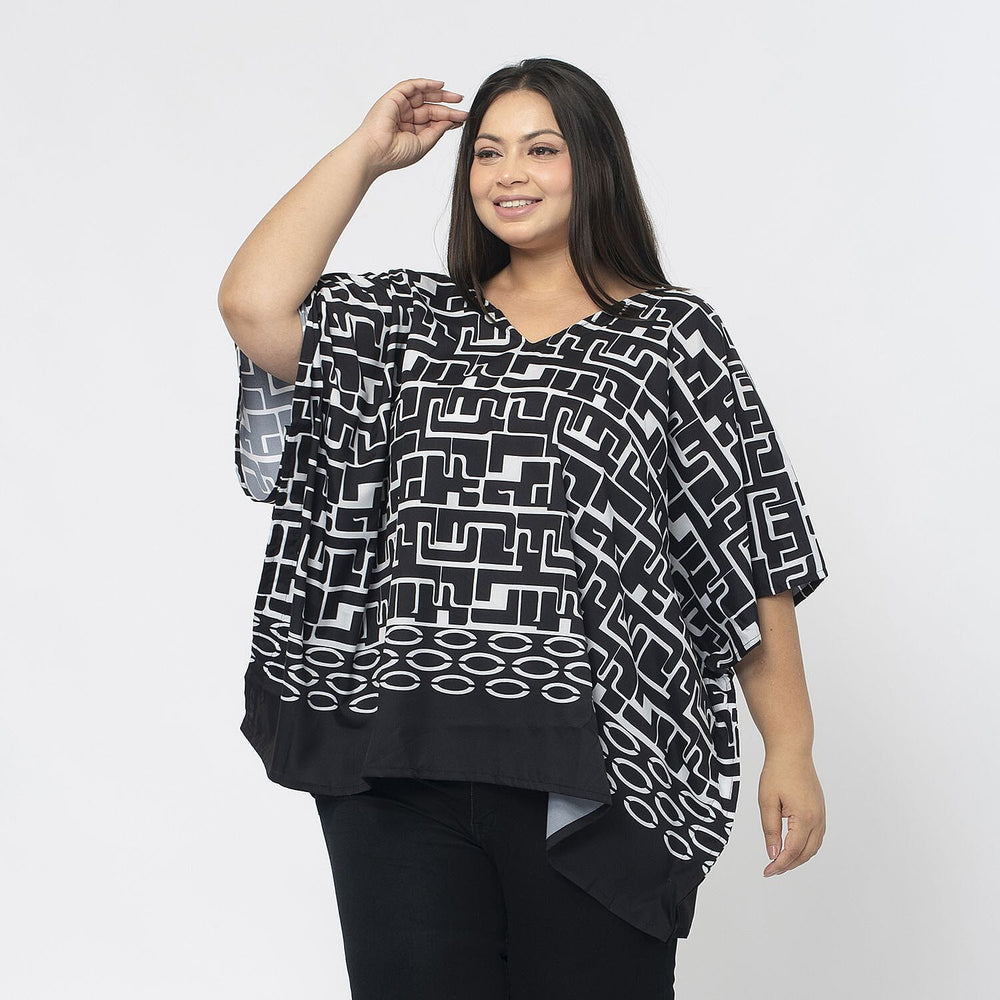Tamsy Printed Top (Size L) - Black - White