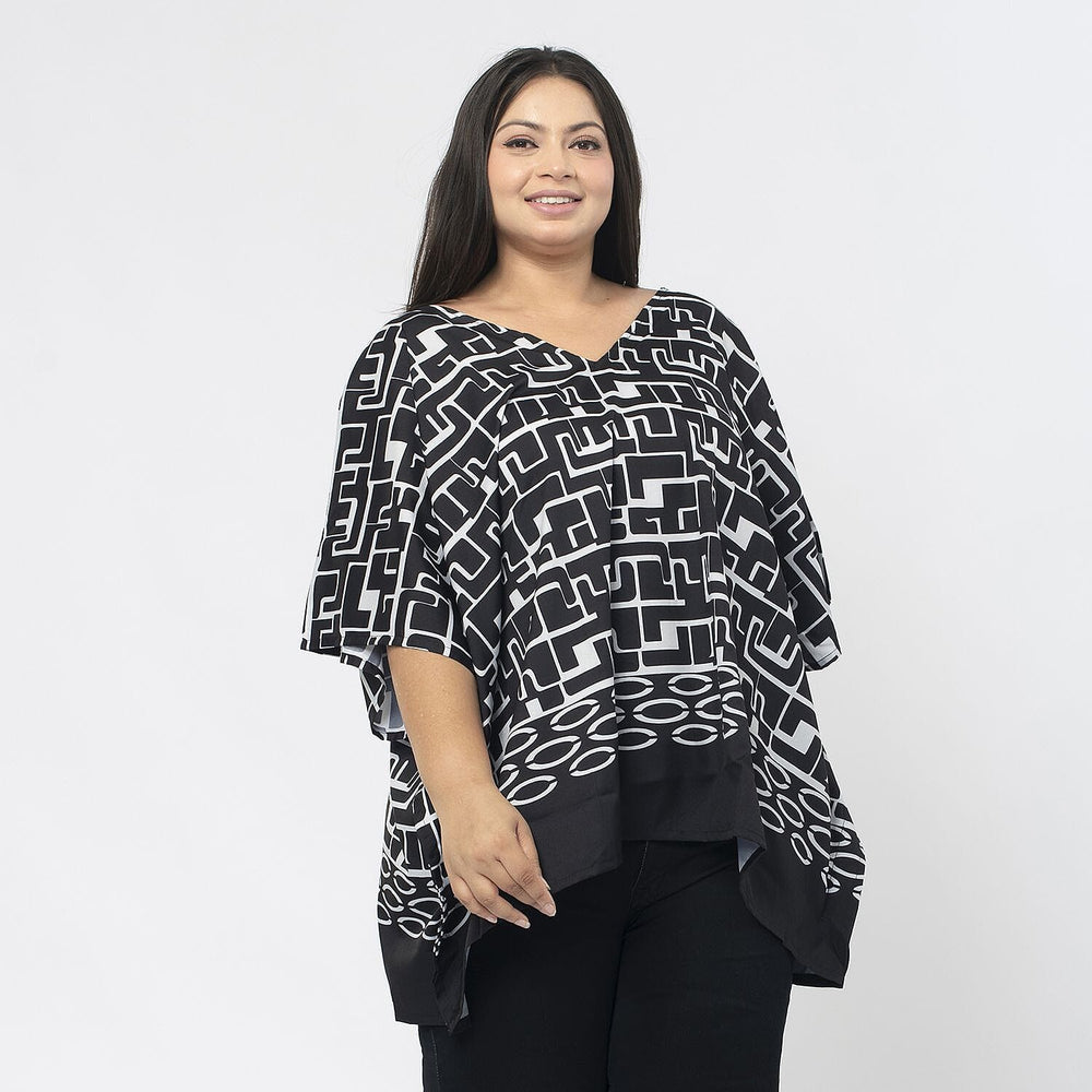 Tamsy Printed Top (Size L) - Black - White