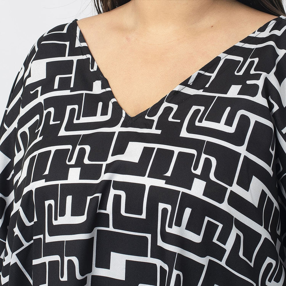 Tamsy Printed Top (Size L) - Black - White