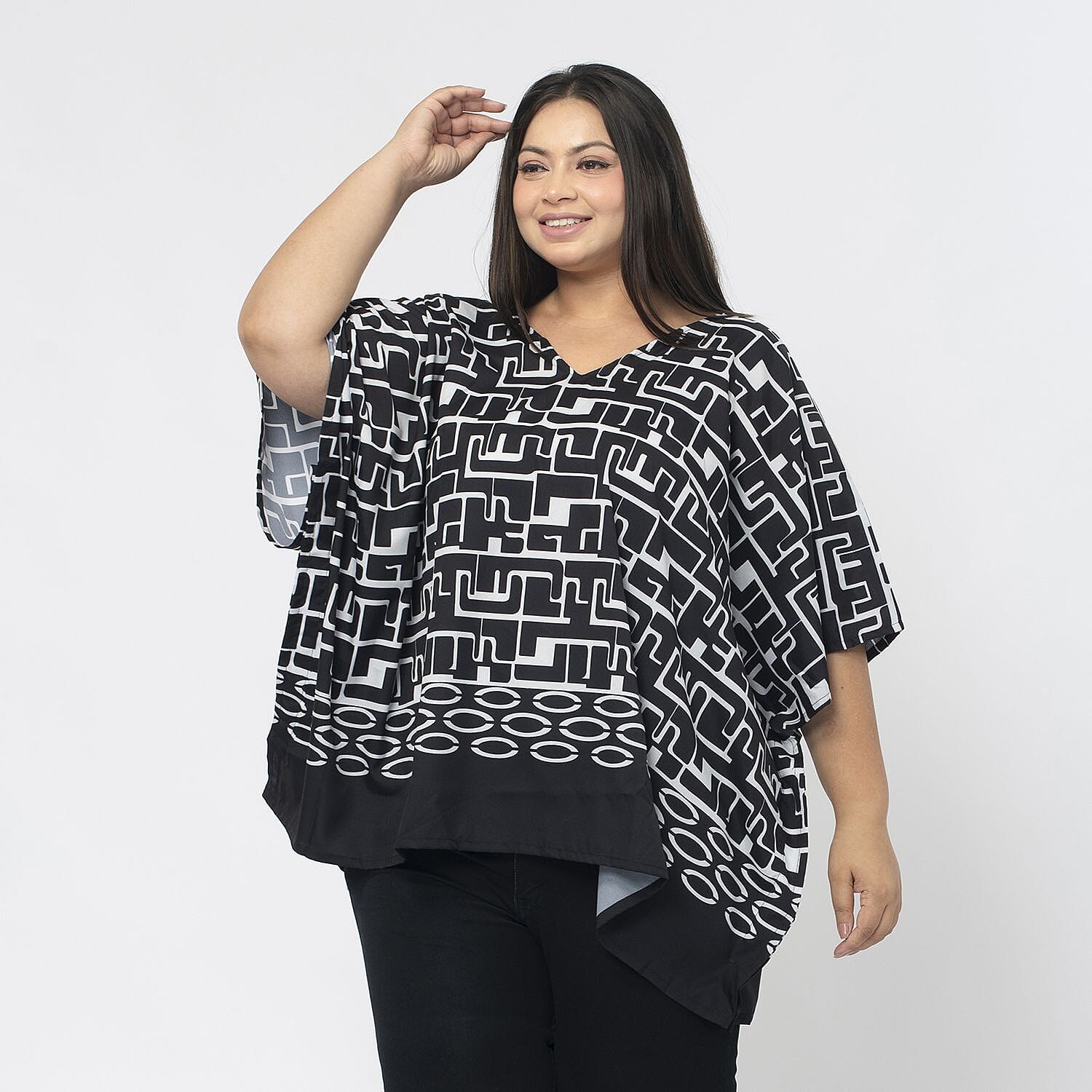 Tamsy Printed Top (Size XL) - Black - White