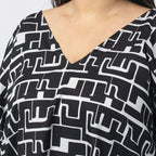 Tamsy Printed Top (Size XL) - Black - White