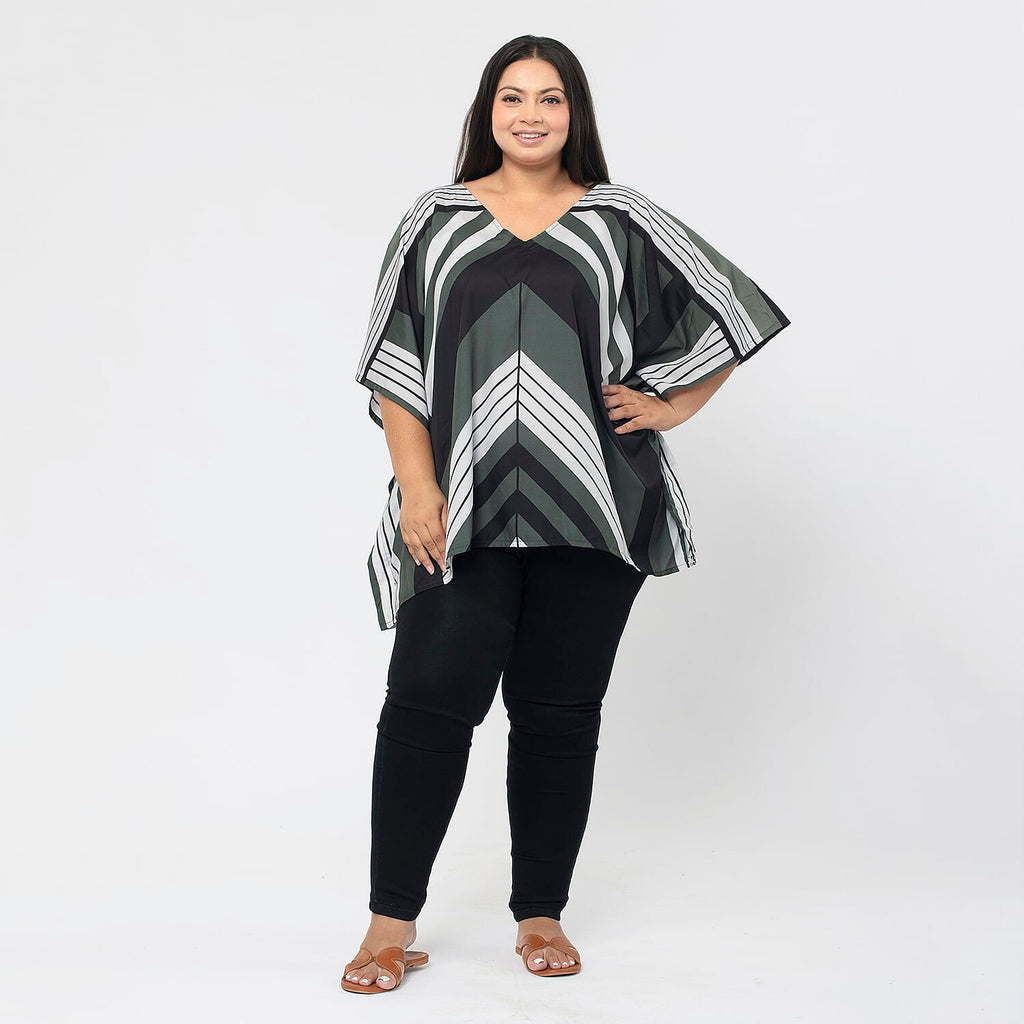 TAMSY Printed V-Neck Kaftan (Size S) - Khaki