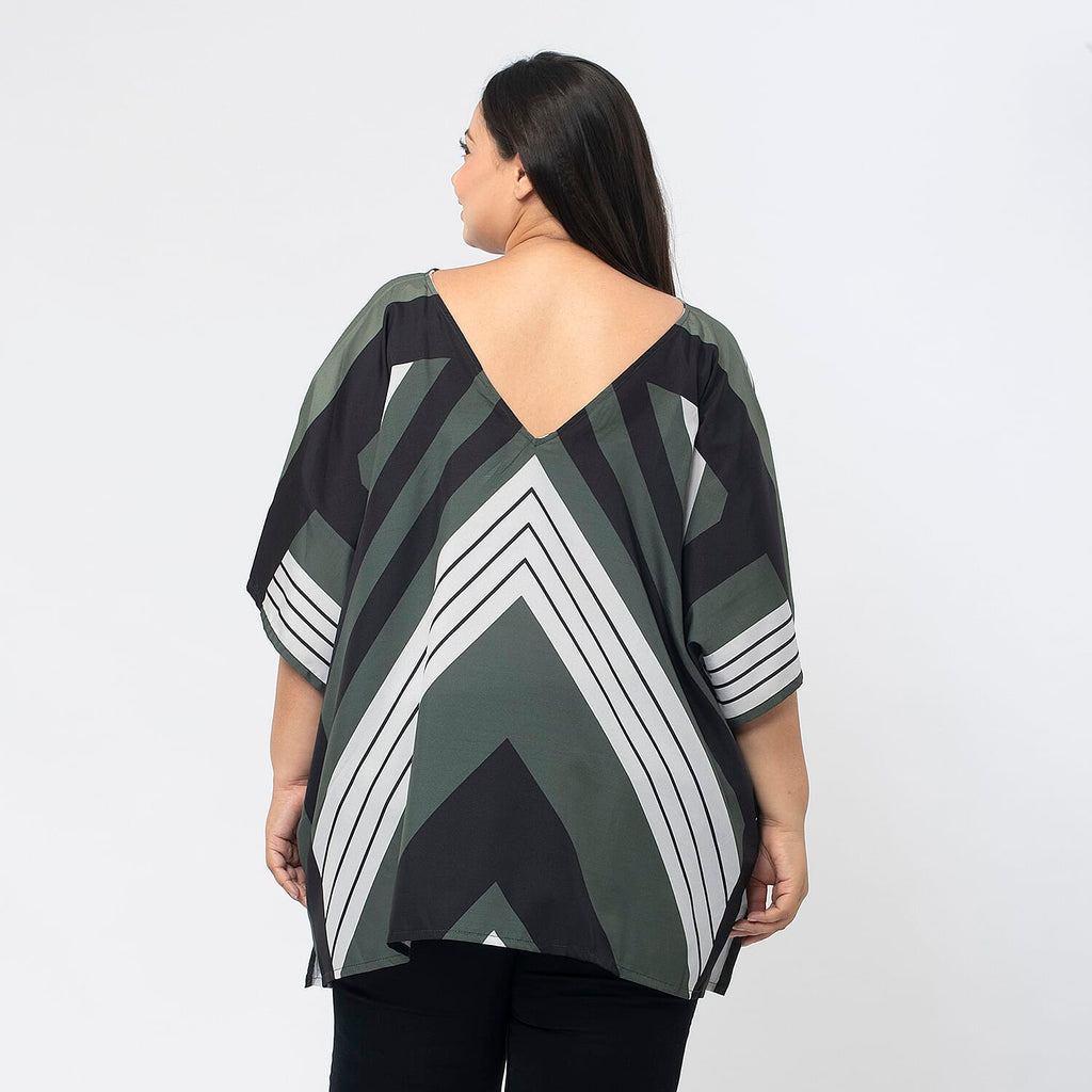 TAMSY Printed V-Neck Kaftan (Size S) - Khaki