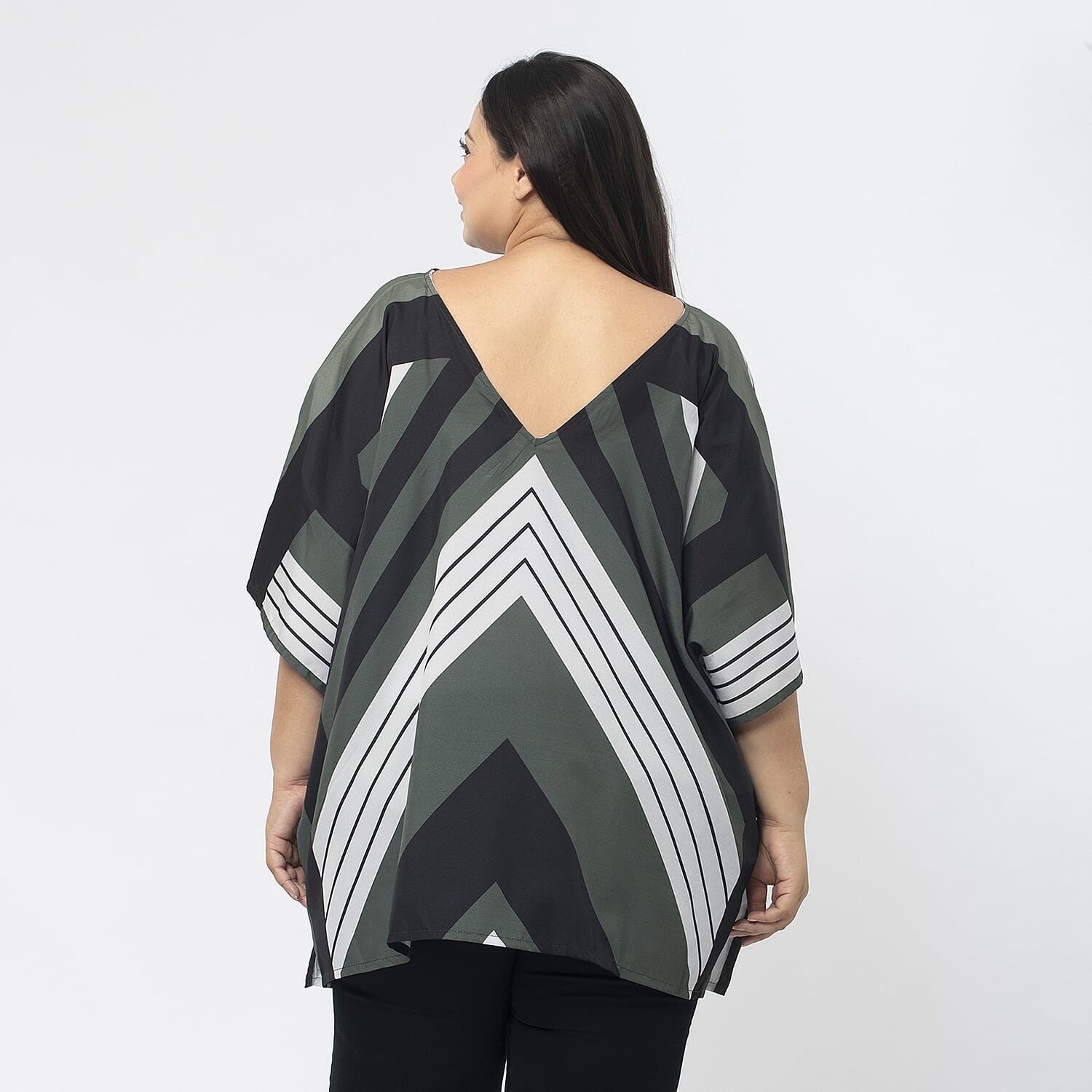 TAMSY Printed V-Neck Kaftan (Size S) - Khaki