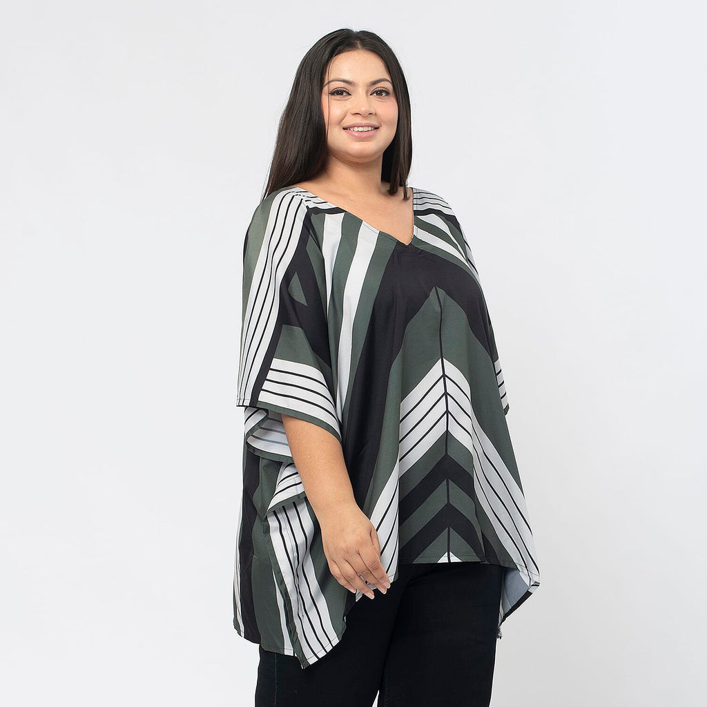TAMSY Printed V-Neck Kaftan (Size S) - Khaki