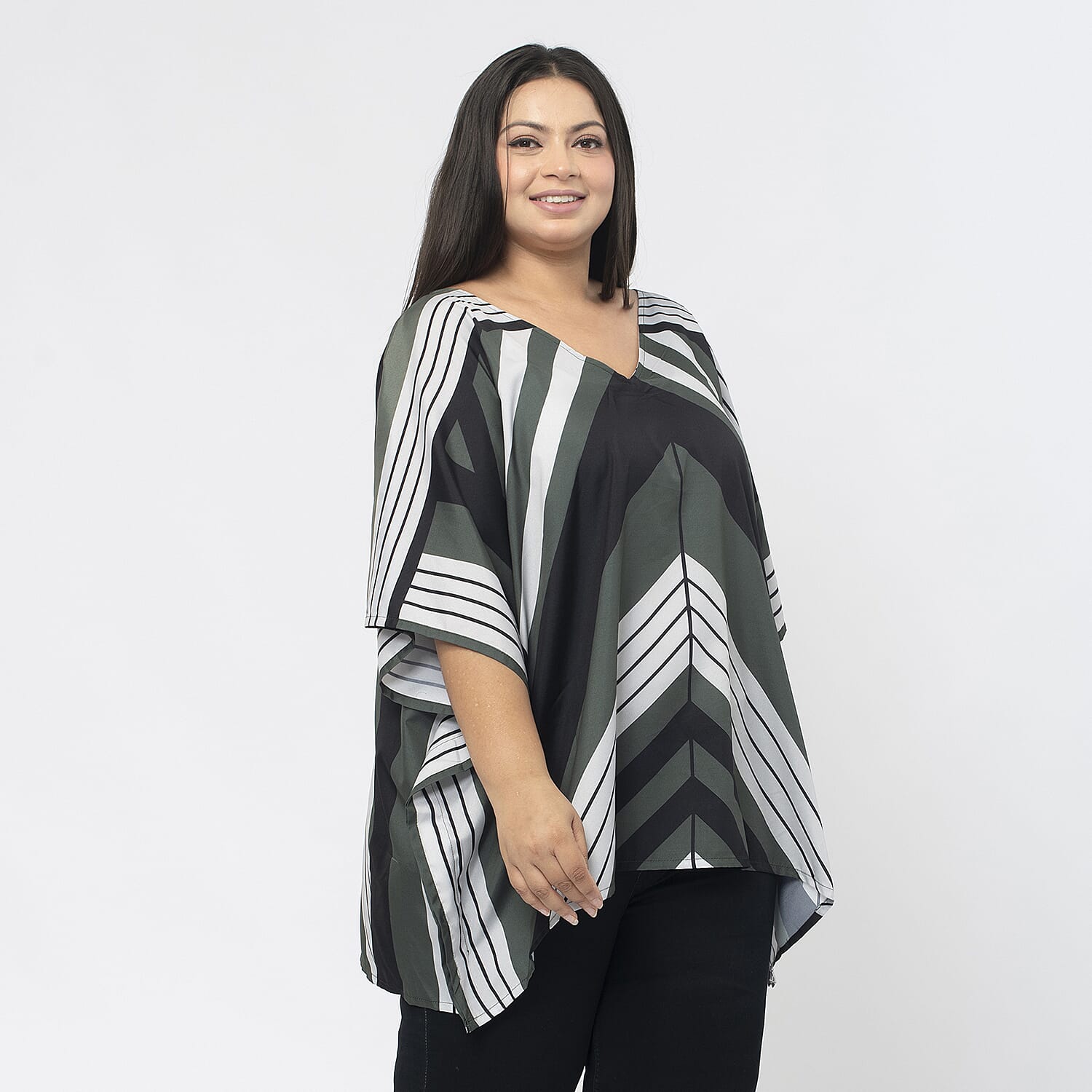TAMSY Printed V-Neck Kaftan (Size S) - Khaki
