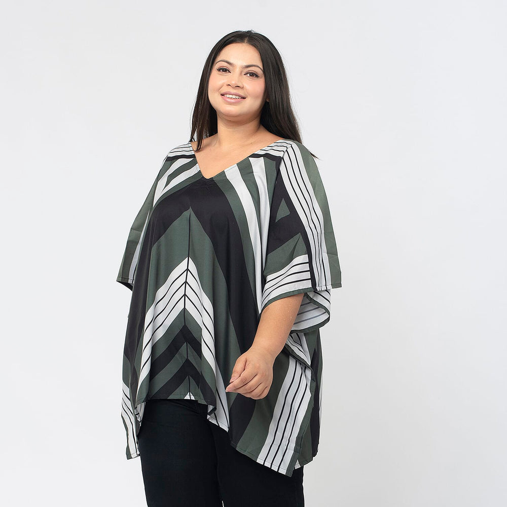 TAMSY Printed V-Neck Kaftan (Size S) - Khaki