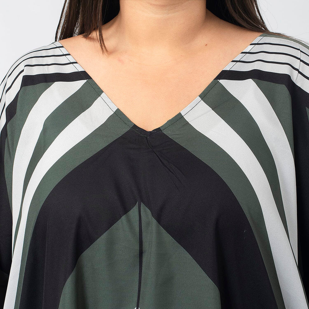 TAMSY Printed V-Neck Kaftan (Size S) - Khaki