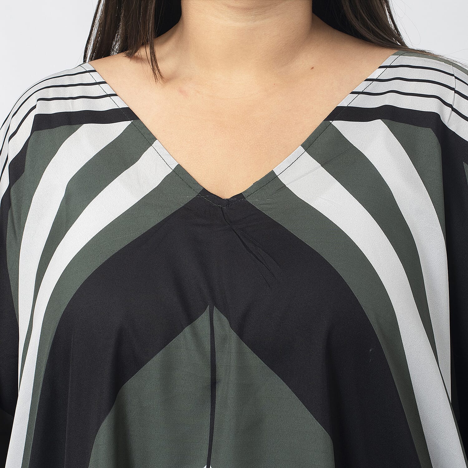 TAMSY Printed V-Neck Kaftan (Size S) - Khaki