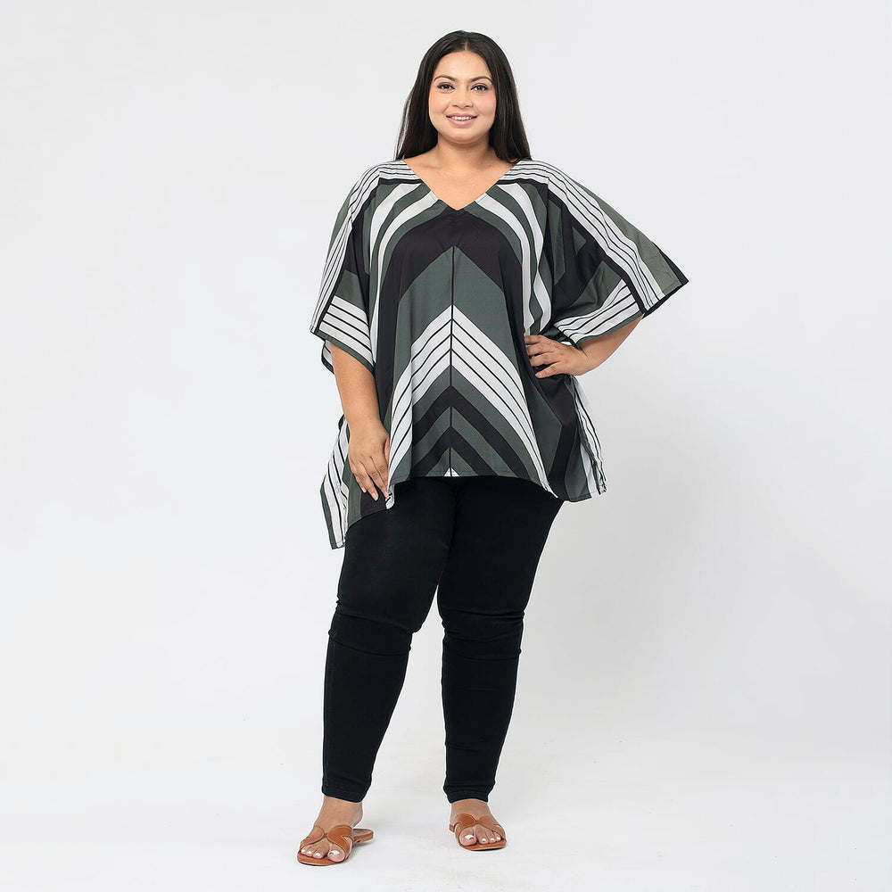 TAMSY Printed V-Neck Kaftan (Size XXL) - Khaki