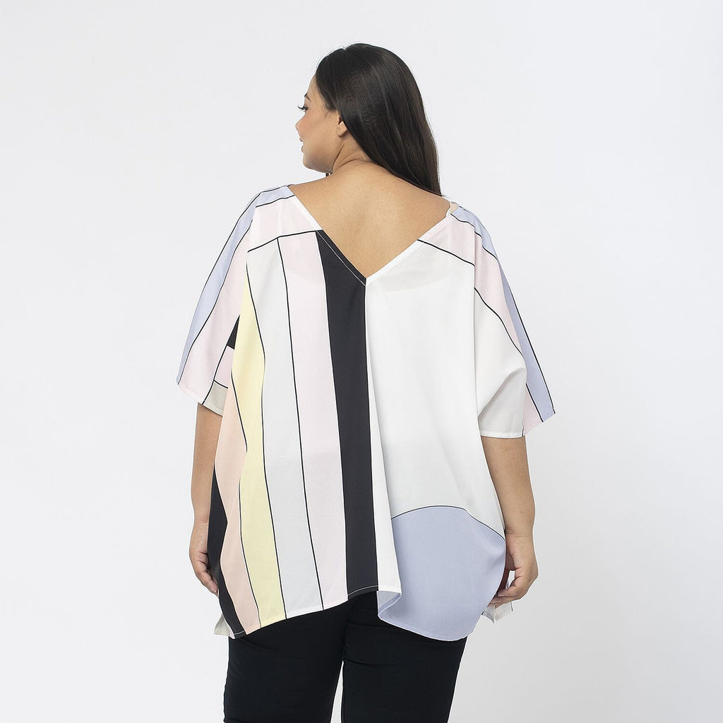 TAMSY Stripe Pattern V-Neck Kaftan (Size XL) - Pink - White