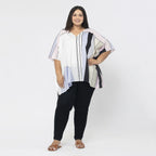 TAMSY Stripe Pattern V-Neck Kaftan (Size XXL) - Pink - White