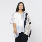 TAMSY Stripe Pattern V-Neck Kaftan (Size XXL) - Pink - White