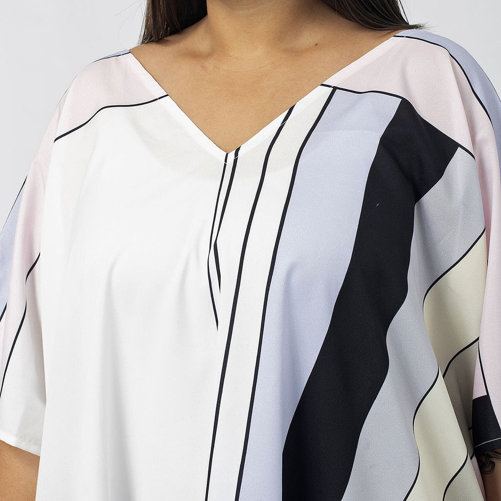 TAMSY Stripe Pattern V-Neck Kaftan (Size XXL) - Pink - White