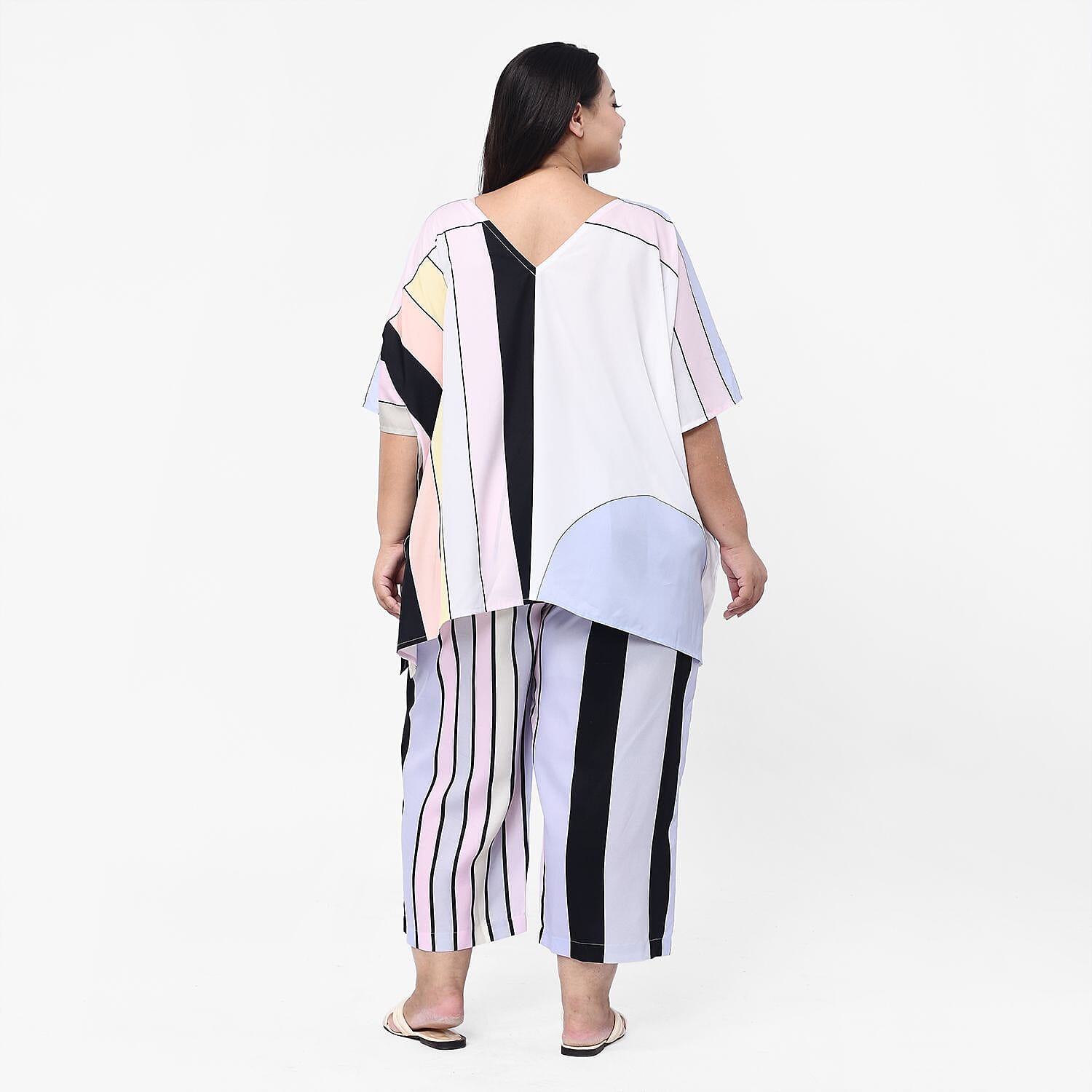 TAMSY Stripe Pattern V-Neck Kaftan (Size XXL) - Pink - White