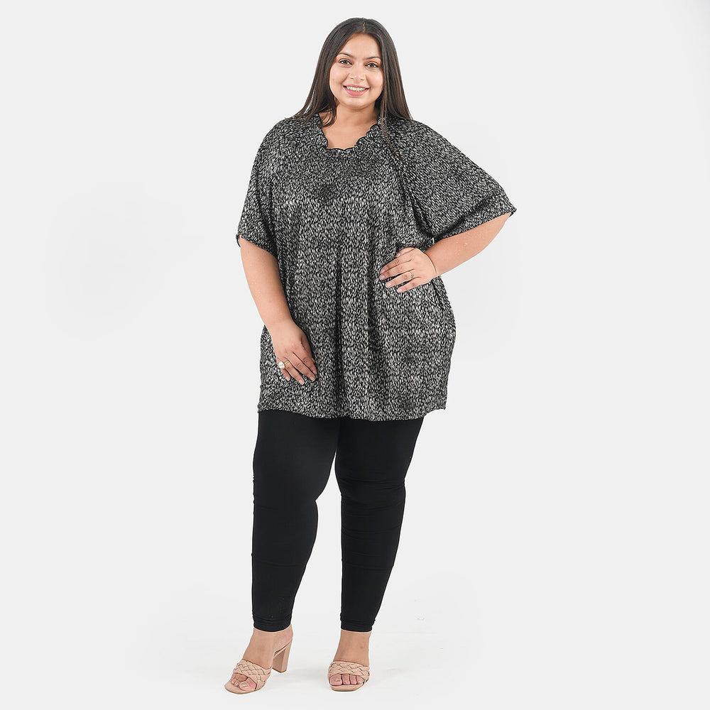 Tamsy Knit Foil Printed Pleated Tunic (One Size Curve) - Black
