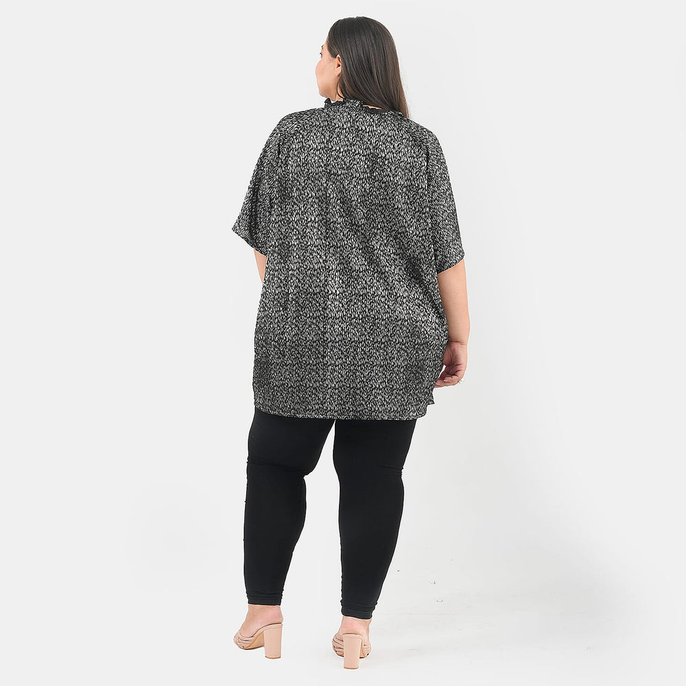 Tamsy Knit Foil Printed Pleated Tunic (One Size Curve) - Black