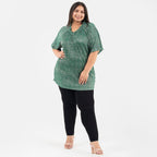 Tamsy Knit Foil Printed Pleated Tunic (One Size) - Green