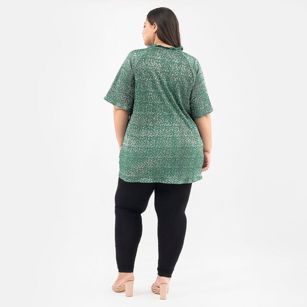 Tamsy Knit Foil Printed Pleated Tunic (One Size) - Green