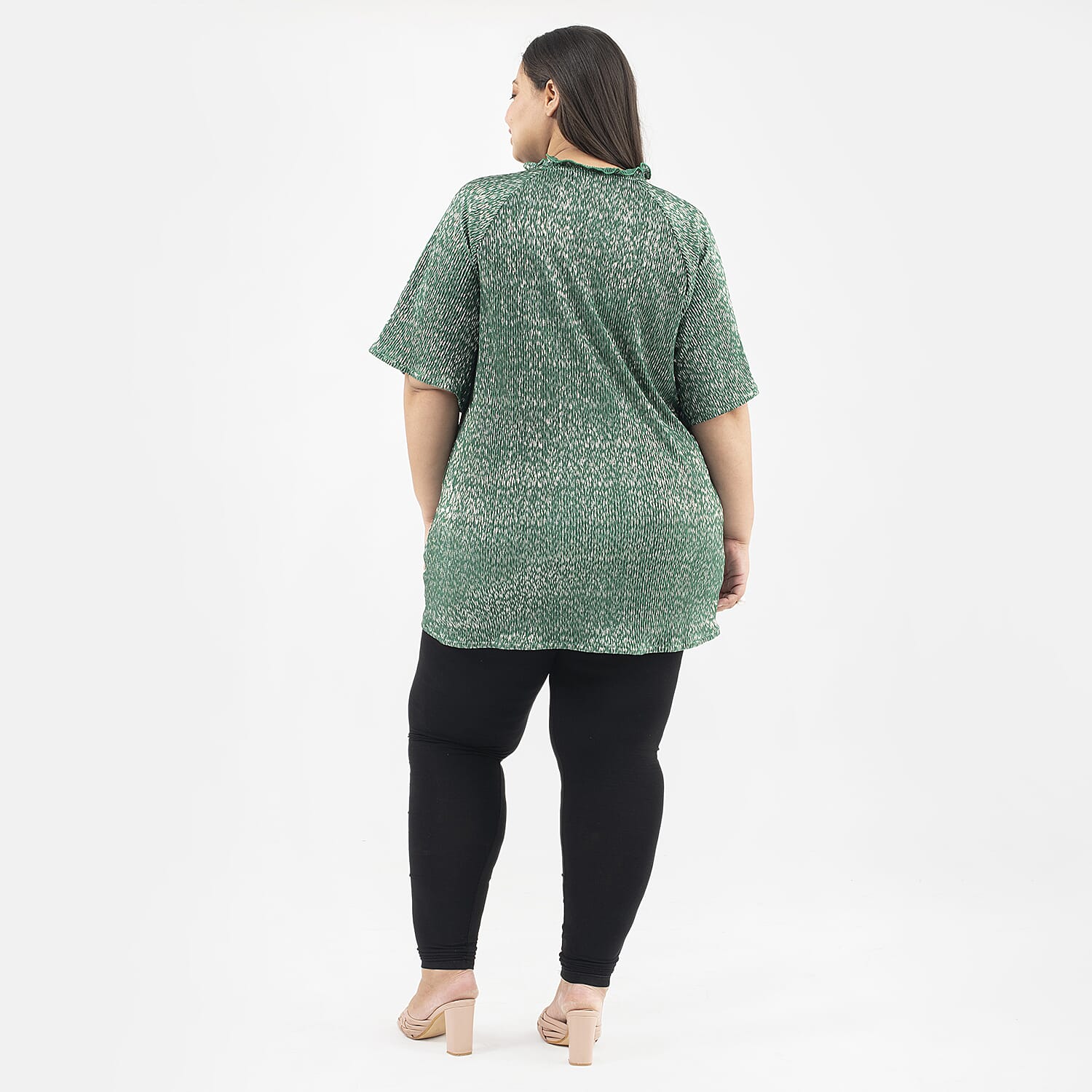 Tamsy Knit Foil Printed Pleated Tunic (One Size) - Green