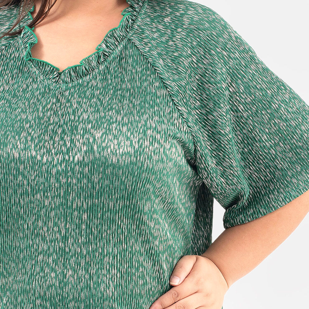 Tamsy Knit Foil Printed Pleated Tunic (One Size) - Green