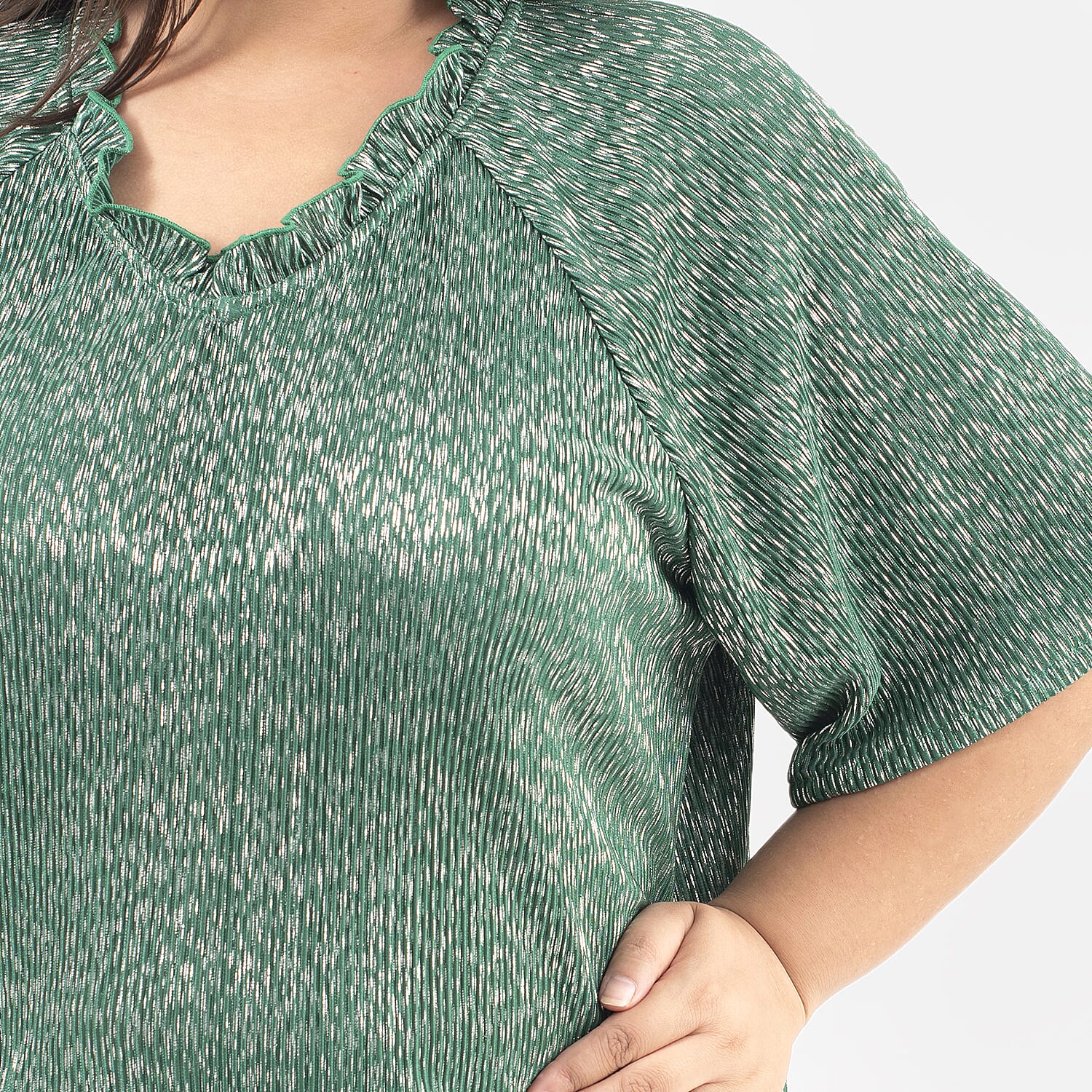 Tamsy Knit Foil Printed Pleated Tunic (One Size Curve) - Green
