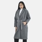 Tamsy Boucle Tie Belted Coat with 2 Side Pockets (Size S) - Grey