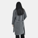 Tamsy Boucle Tie Belted Coat with 2 Side Pockets (Size S) - Grey