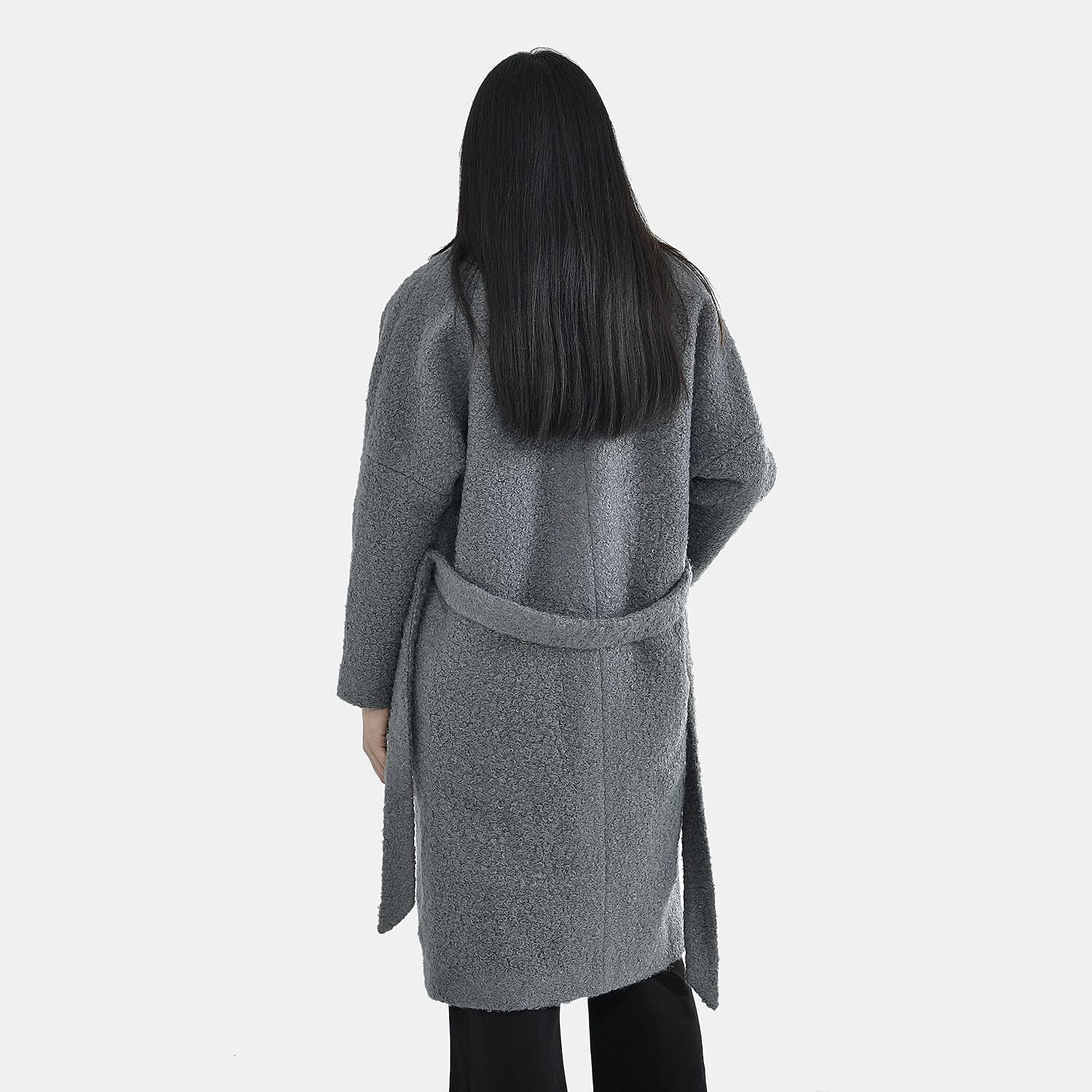 Tamsy Boucle Tie Belted Coat with 2 Side Pockets (Size S) - Grey