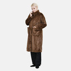 Faux Fur Collared Relaxed Longline Coat (Size S) - Brown
