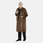 Faux Fur Collared Relaxed Longline Coat (Size S) - Brown
