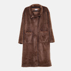 Faux Fur Collared Relaxed Longline Coat (Size S) - Brown