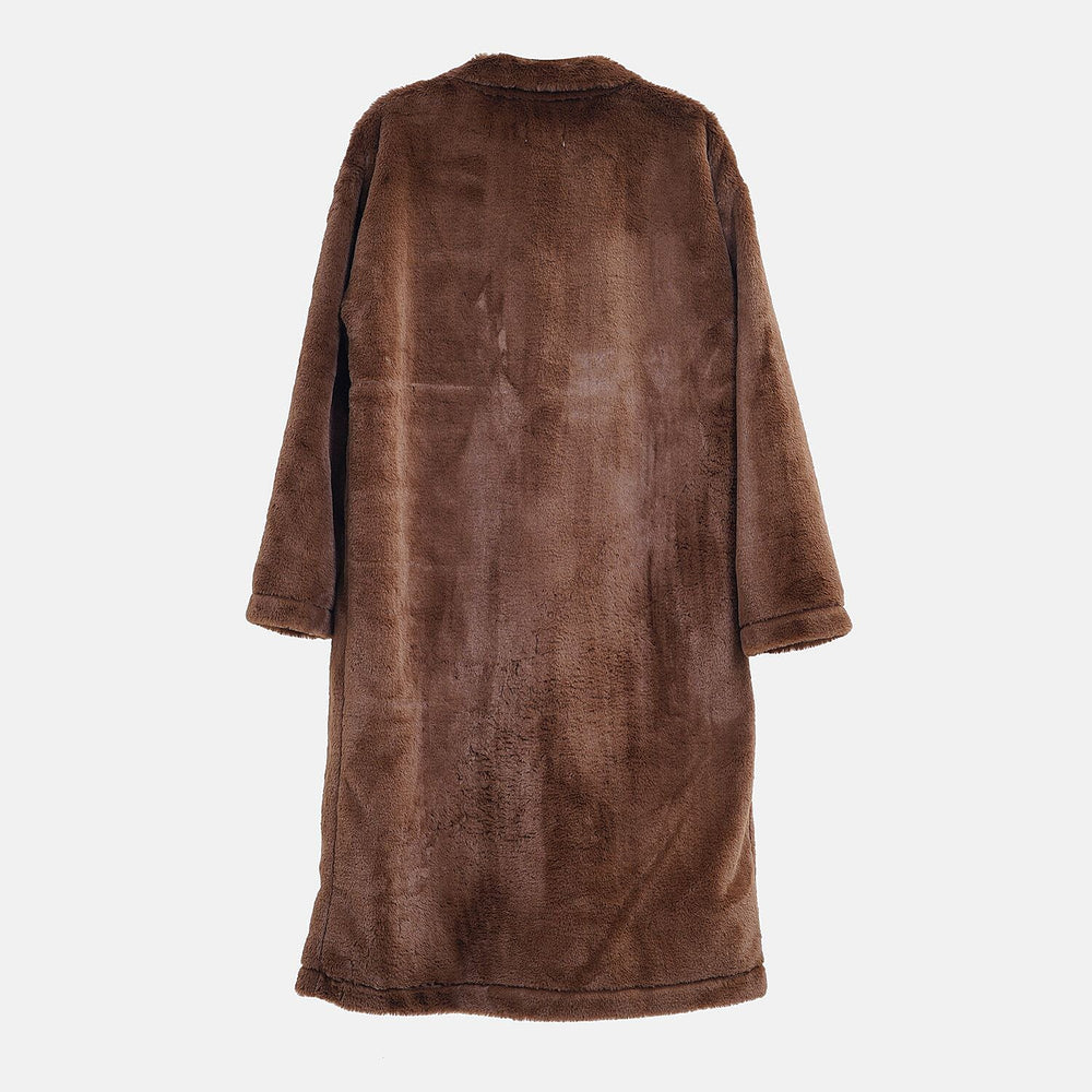 Faux Fur Collared Relaxed Longline Coat (Size S) - Brown
