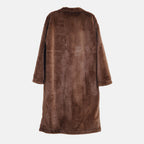 Faux Fur Collared Relaxed Longline Coat (Size S) - Brown
