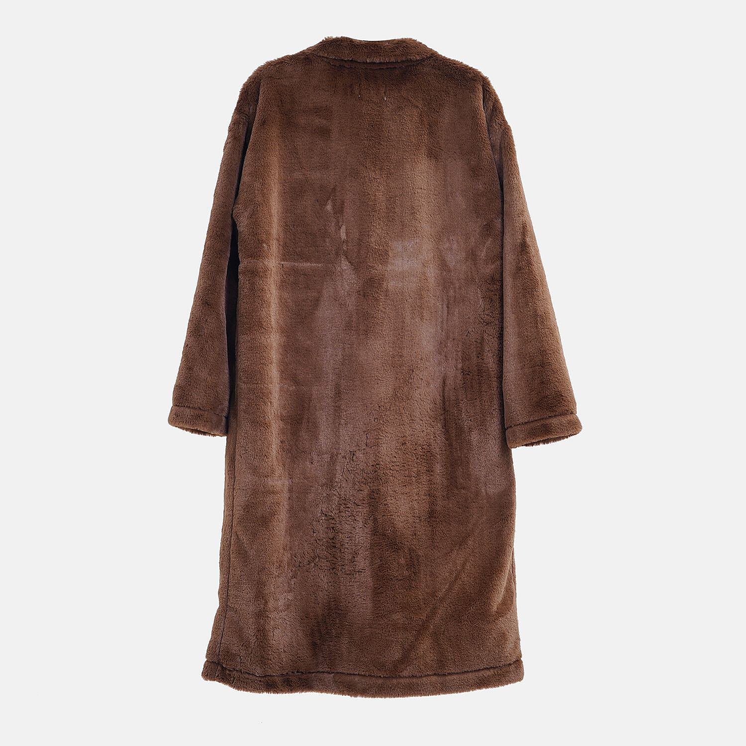 Faux Fur Collared Relaxed Longline Coat (Size S) - Brown
