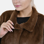 Faux Fur Collared Relaxed Longline Coat (Size S) - Brown