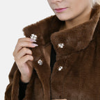 Faux Fur Collared Relaxed Longline Coat (Size S) - Brown