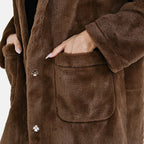 Faux Fur Collared Relaxed Longline Coat (Size S) - Brown
