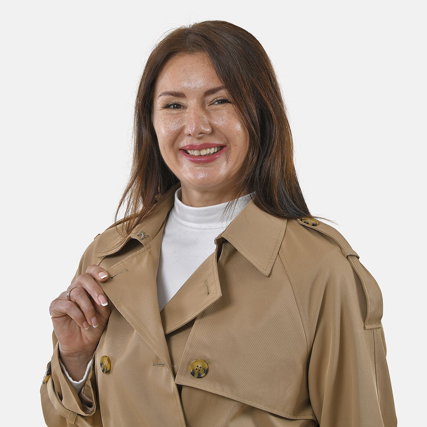 TAMSY Trench Coat with 2 Adjustable Buckle Cuffs and Waist Belt (Size XXL, 24 - 26) - Khaki