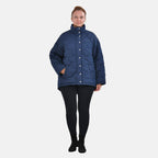 Tamsy Long Sleeve Padded Warm Coat with Two Exterior Pockets (Size XXL 24-26) - Navy